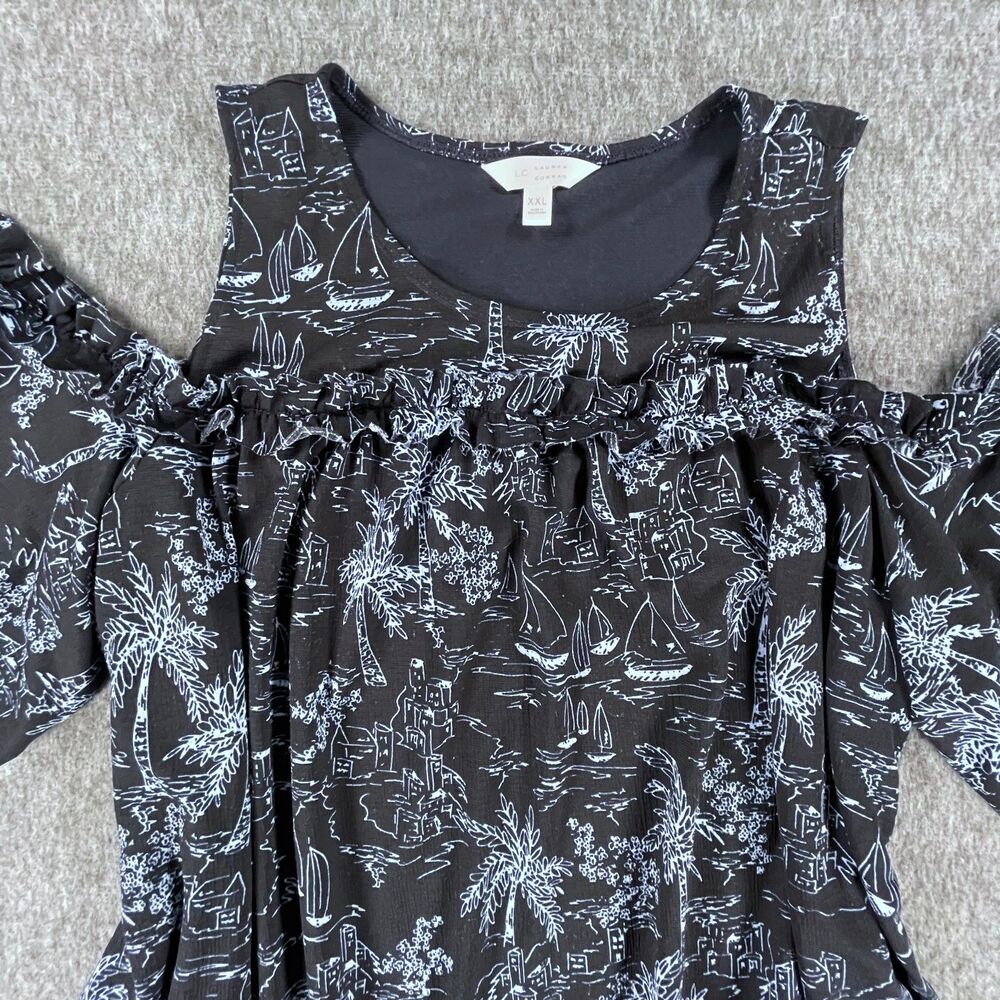 LC Lauren Conrad Toile Sailboat Palm Tree Dress XXL Coastal Resort Beach Summer - Picture 4 of 15